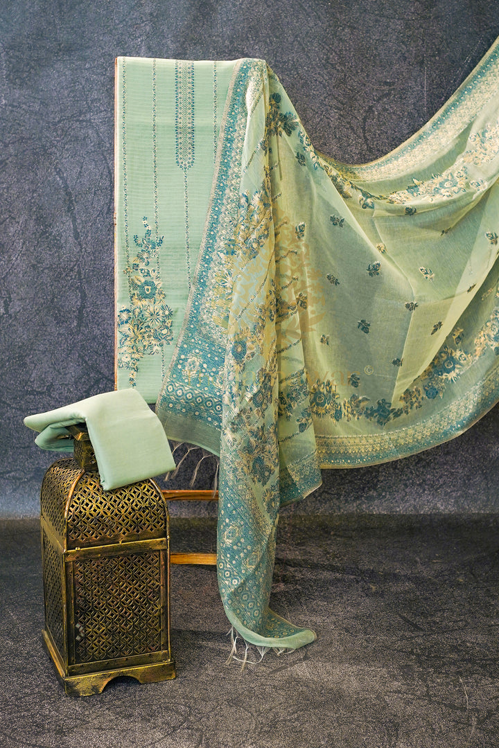 Enchanting Pastel Green Mulmul Cotton Silk Lawn Suit