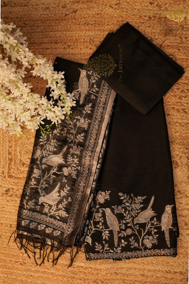 Traditional Black Unstitched Suit Pure Silk