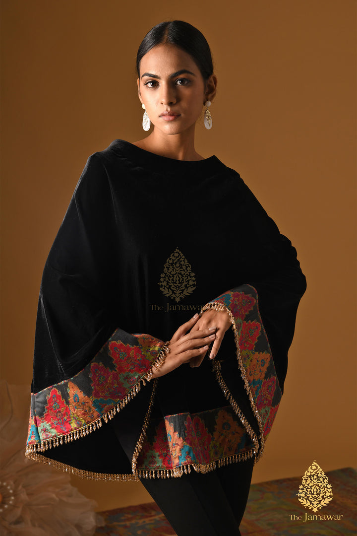 Pure Velvet Cape with Zari Borders & Crystal Handwork