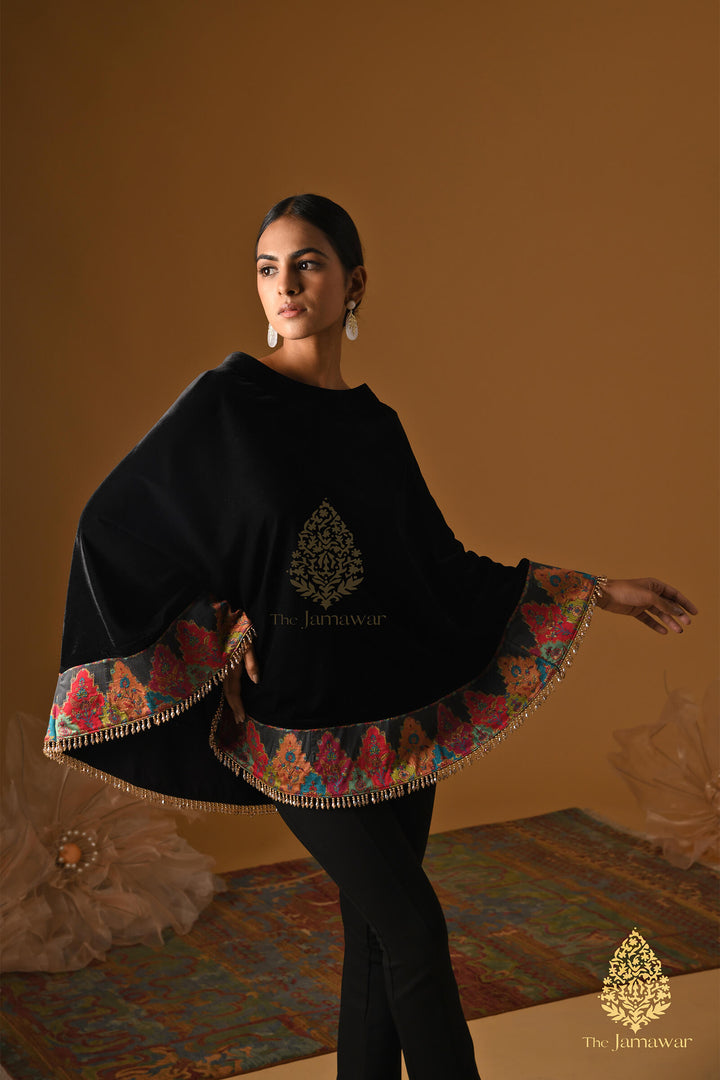 Pure Velvet Cape with Zari Borders & Crystal Handwork