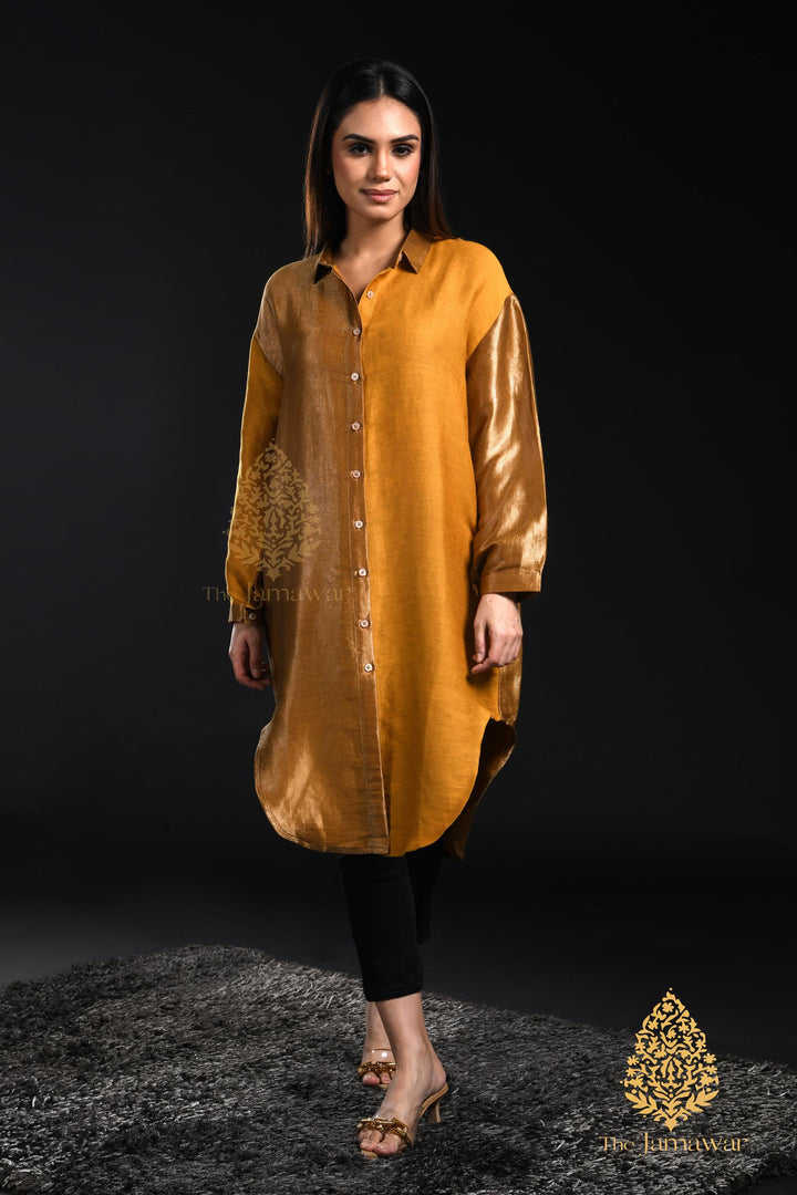 Antique Gold Mustard Zari Long Shirt