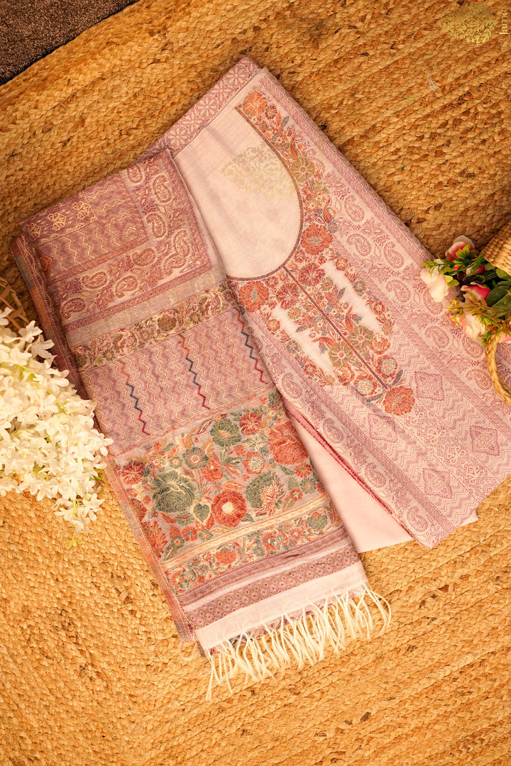 Traditional Beige Unstitched Suit Pure Silk