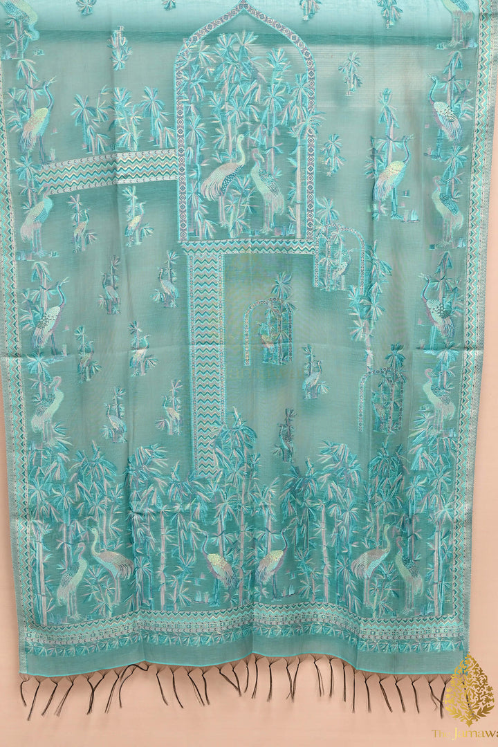 Teal Luxe Cotton and Silk Unstitched Suit - MS009