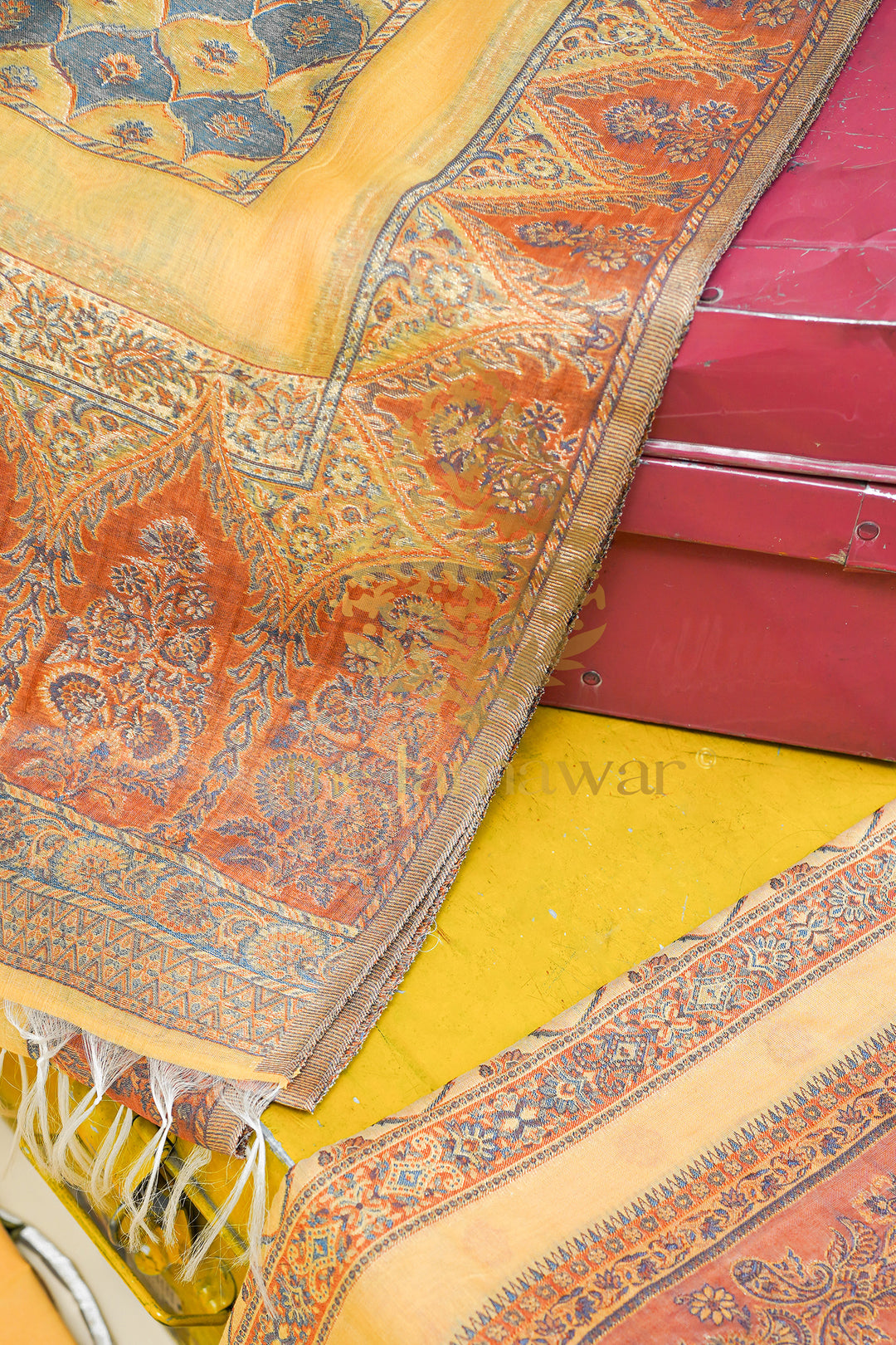 Enchanting Yellow Mulmul Cotton Silk Lawn Suit