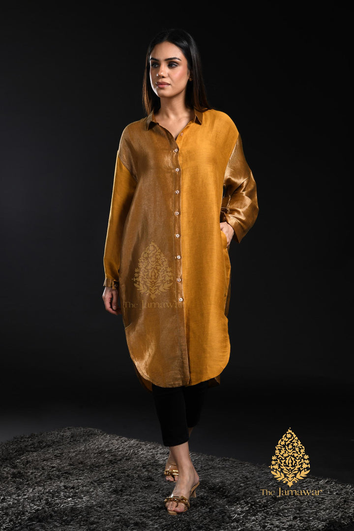 Antique Gold Mustard Zari Long Shirt