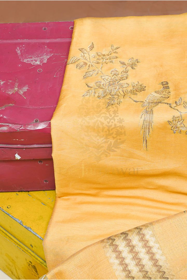 Enchanting Yellow Mulmul Cotton Linen Lawn Suit