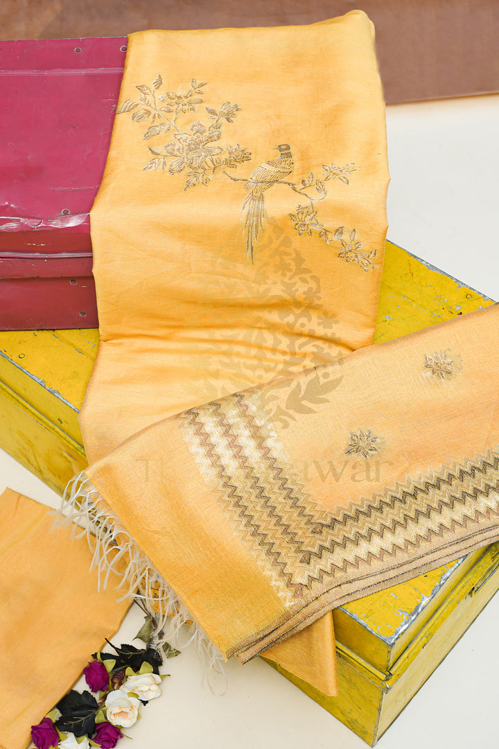 Enchanting Yellow Mulmul Cotton Linen Lawn Suit