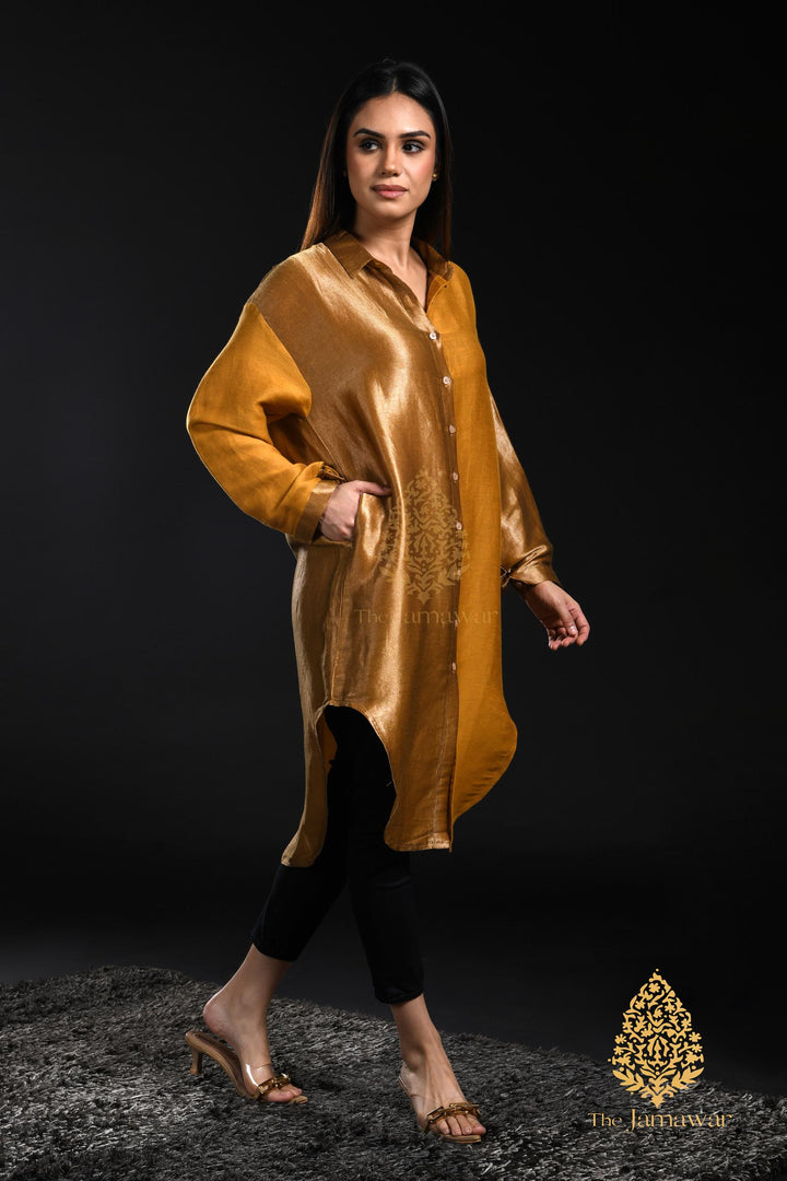 Antique Gold Mustard Zari Long Shirt