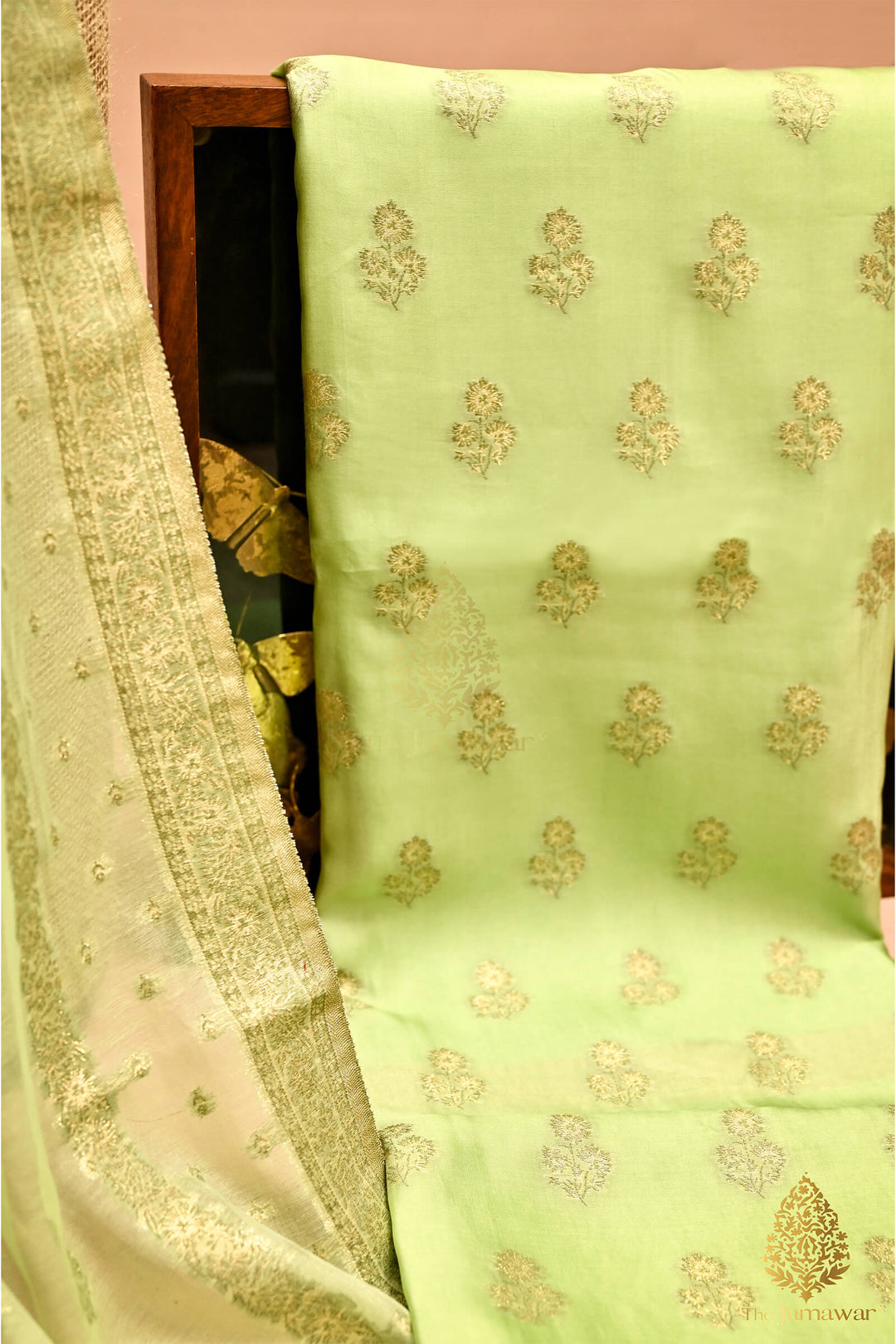 Lime Green Luxe Cotton and Silk Unstitched Suit - MS004