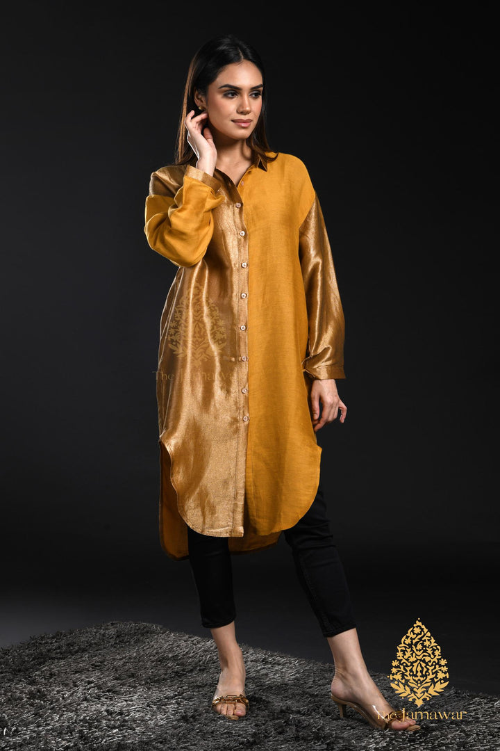 Antique Gold Mustard Zari Long Shirt