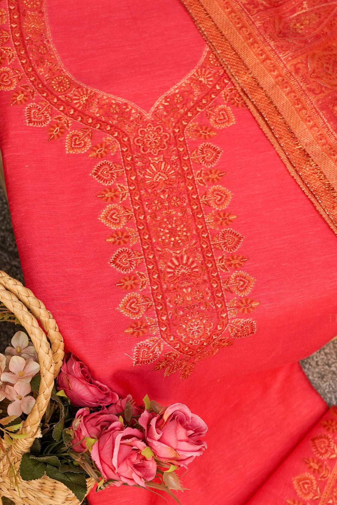 Traditional Red Unstitched Suit Pure Silk