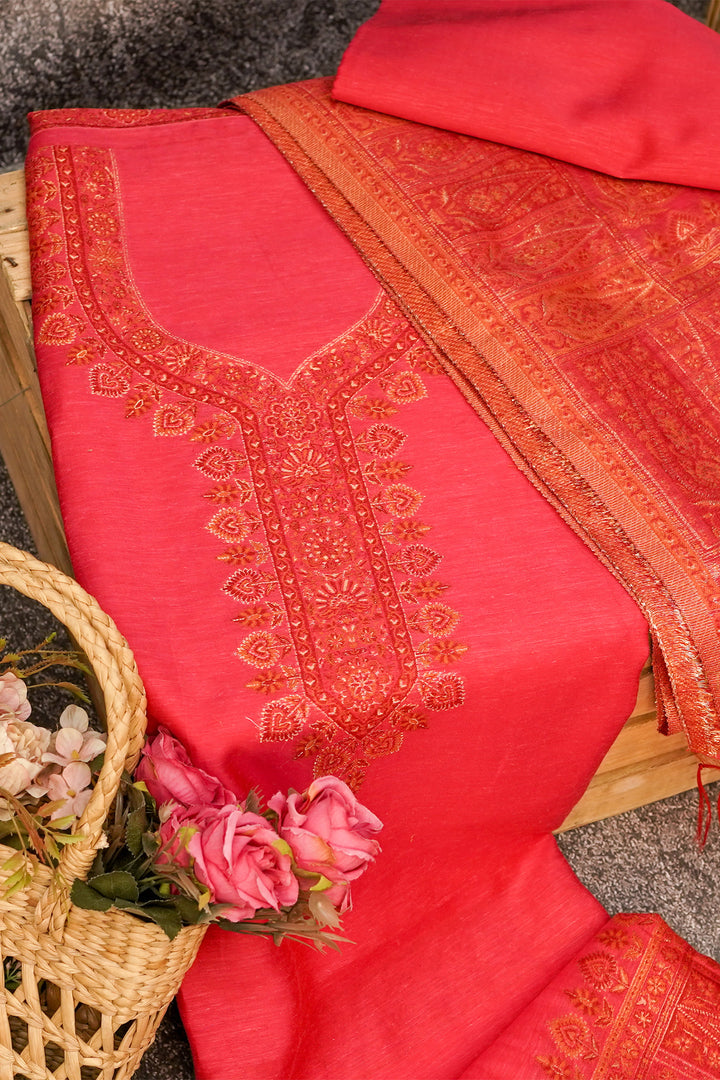 Traditional Red Unstitched Suit Pure Silk