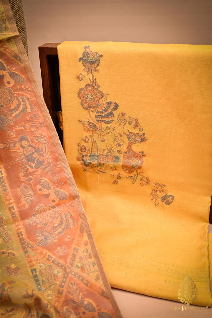 Mustard Luxe Cotton and Silk Unstitched Suit - MS005