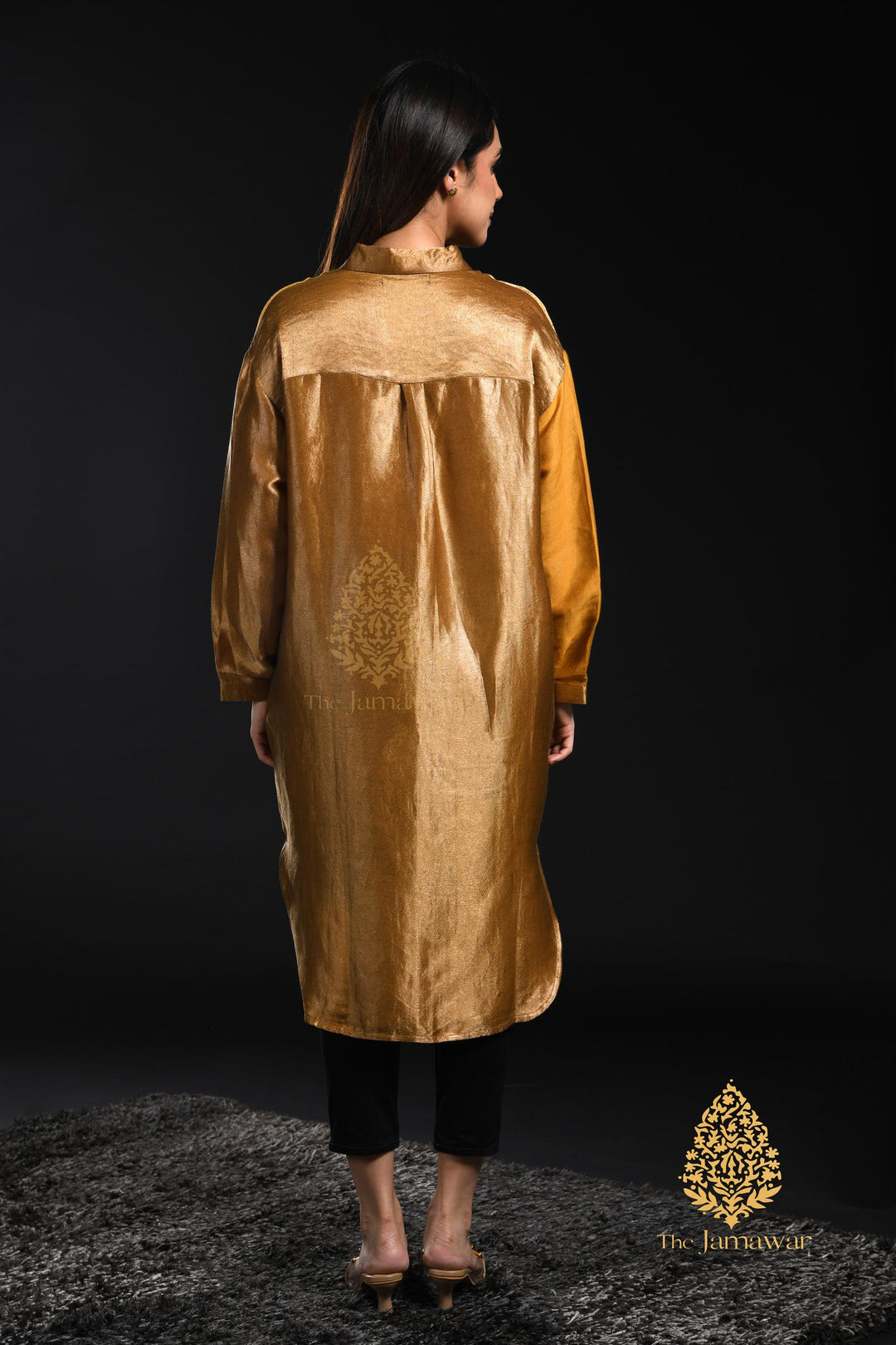 Antique Gold Mustard Zari Long Shirt