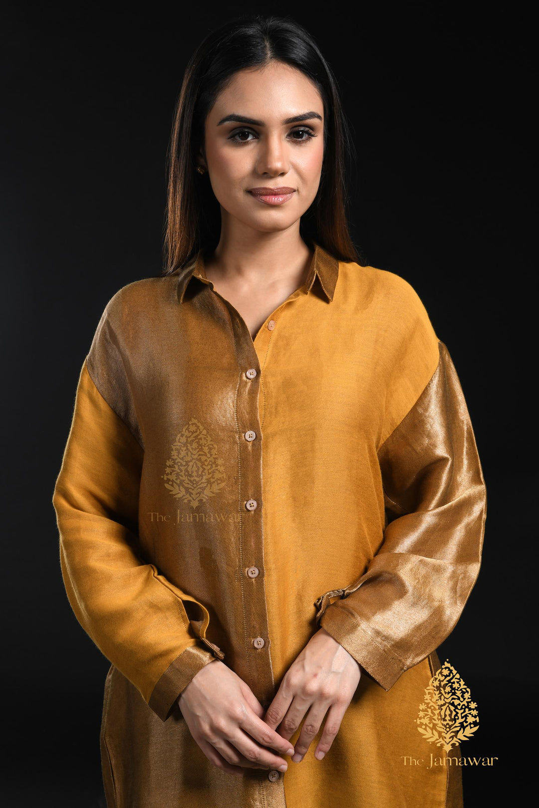 Antique Gold Mustard Zari Long Shirt