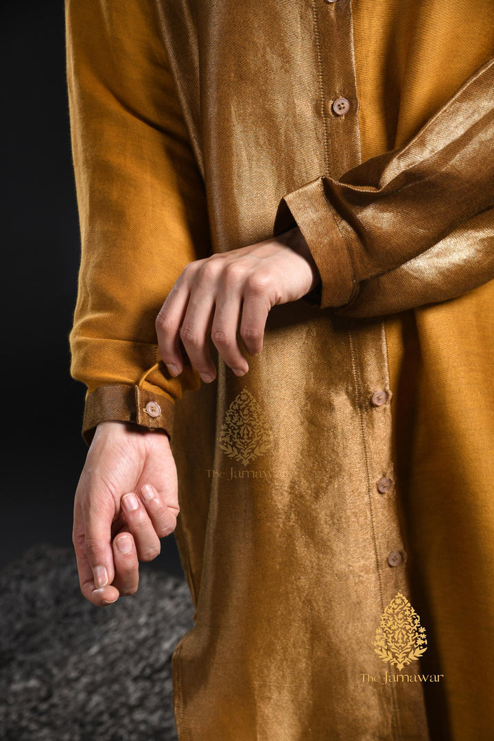 Antique Gold Mustard Zari Long Shirt
