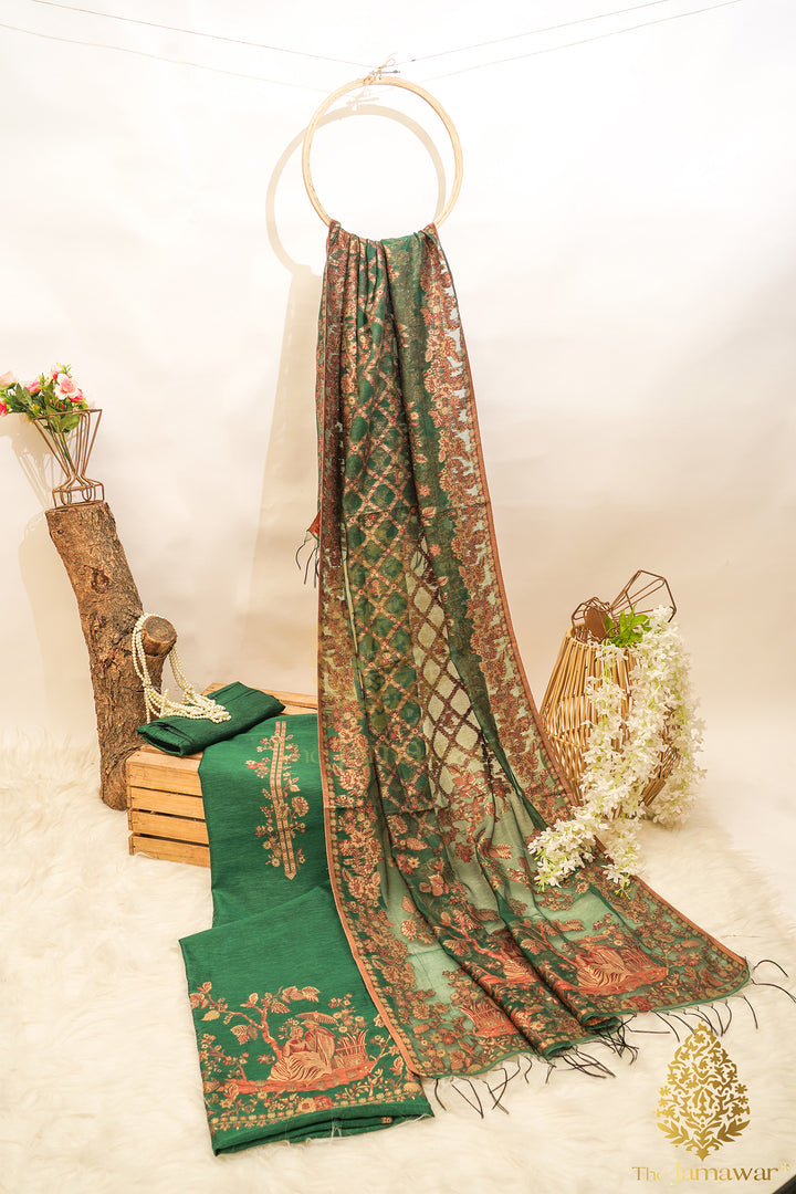 Utsav Green Unstitched Suit Pure Silk