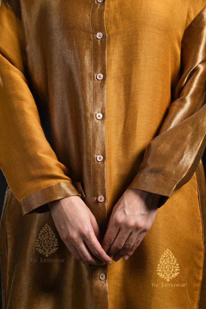 Antique Gold Mustard Zari Long Shirt