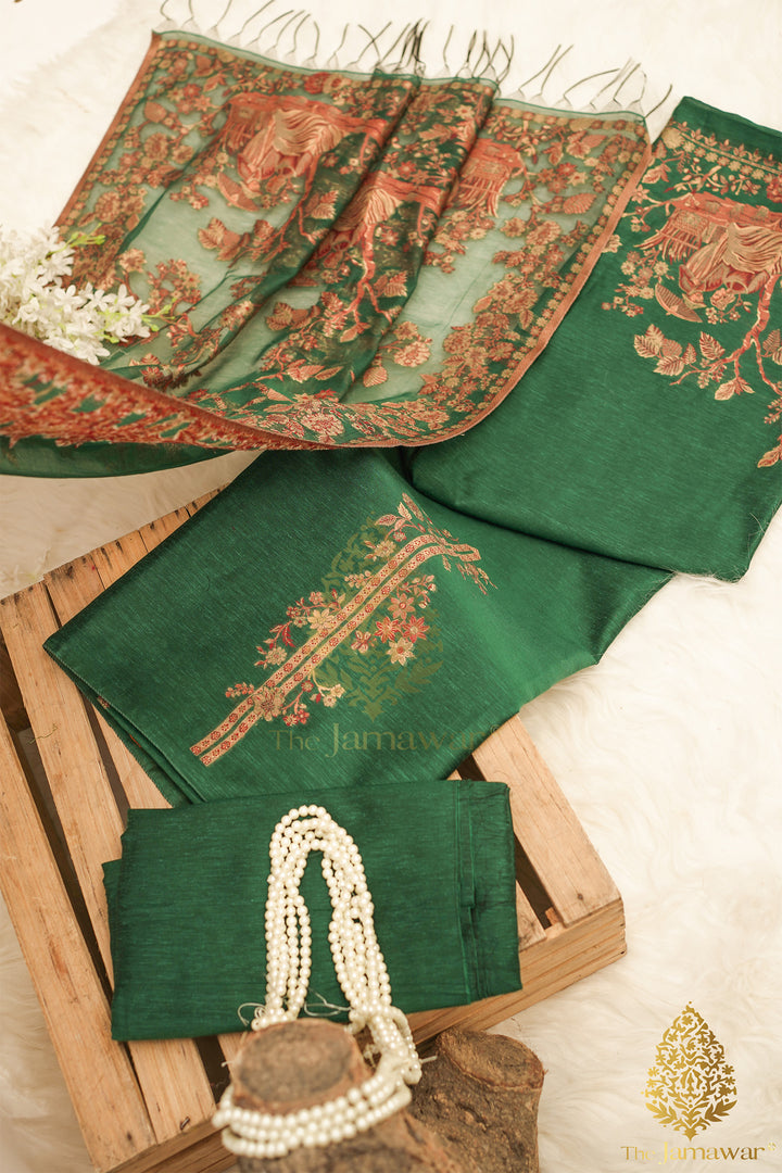 Utsav Green Unstitched Suit Pure Silk