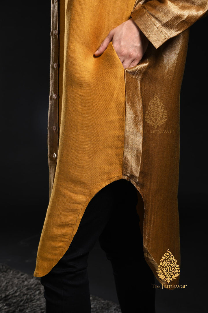 Antique Gold Mustard Zari Long Shirt