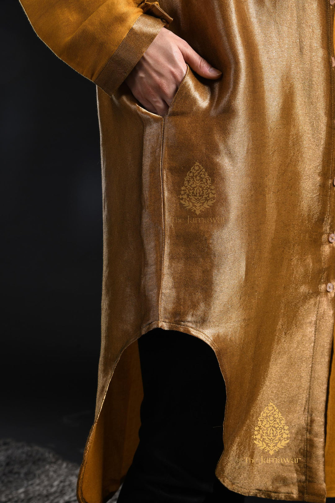 Antique Gold Mustard Zari Long Shirt