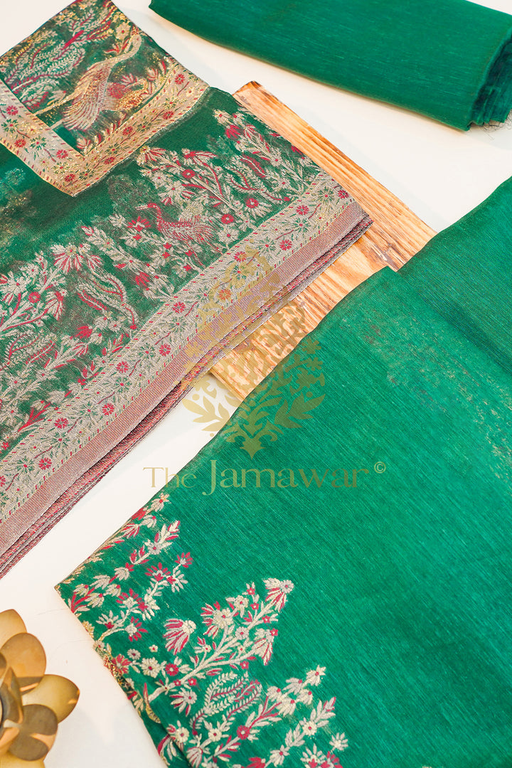 Enchanting Green Mulmul Cotton Linen Lawn Suit