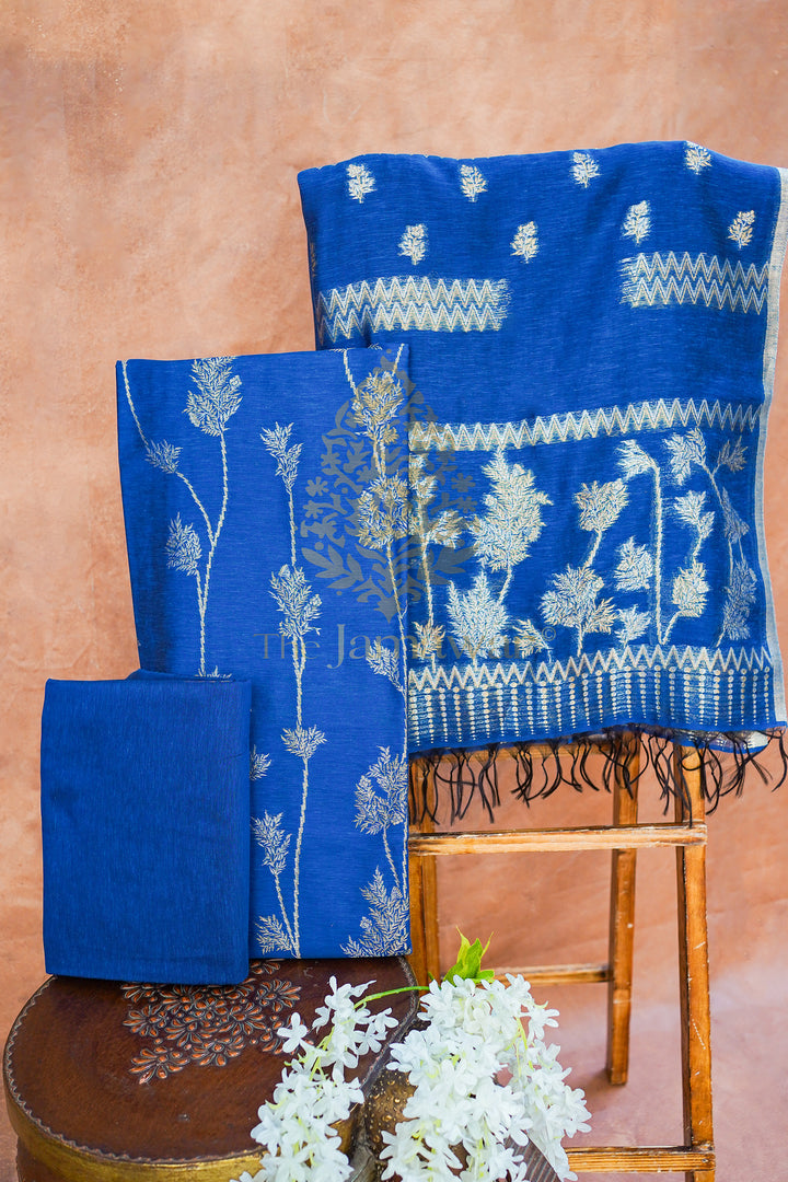 Enchanting Blue Mulmul Cotton Linen Lawn Suit