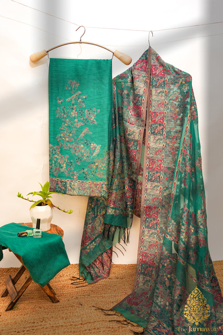 Traditional Green Unstitched Suit Pure Silk