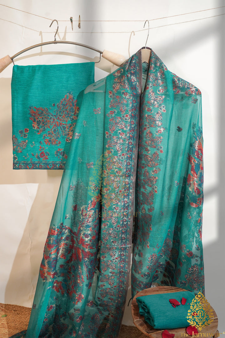 Traditional Green Unstitched Suit Pure Silk