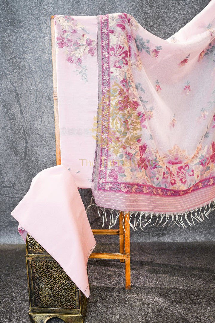 Enchanting Pink Mulmul Cotton Silk Lawn Suit