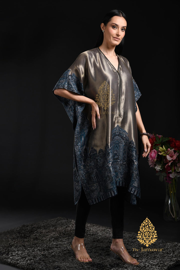 Metallic Kashmiri Motif Silk Kaftan