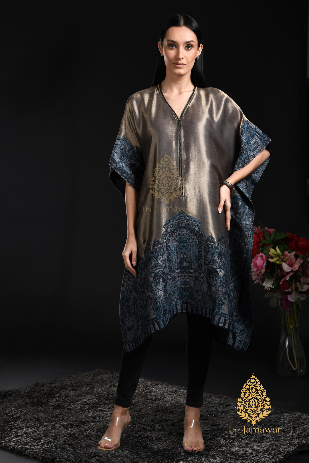 Metallic Kashmiri Motif Silk Kaftan