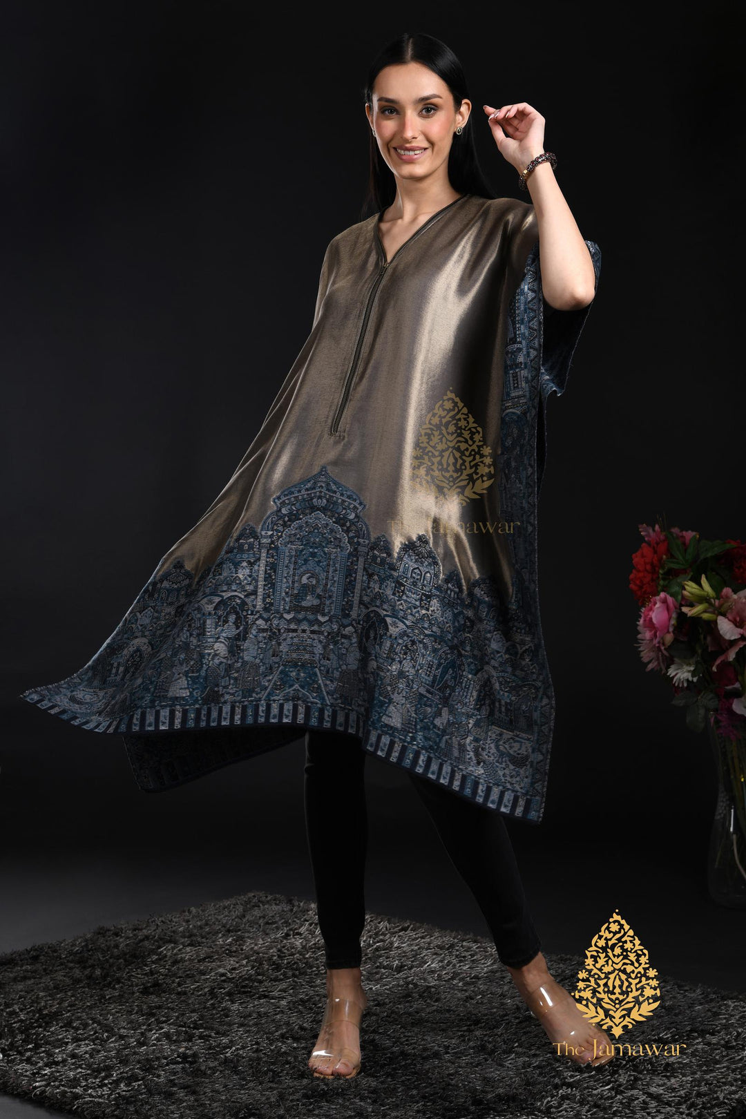 Metallic Kashmiri Motif Silk Kaftan