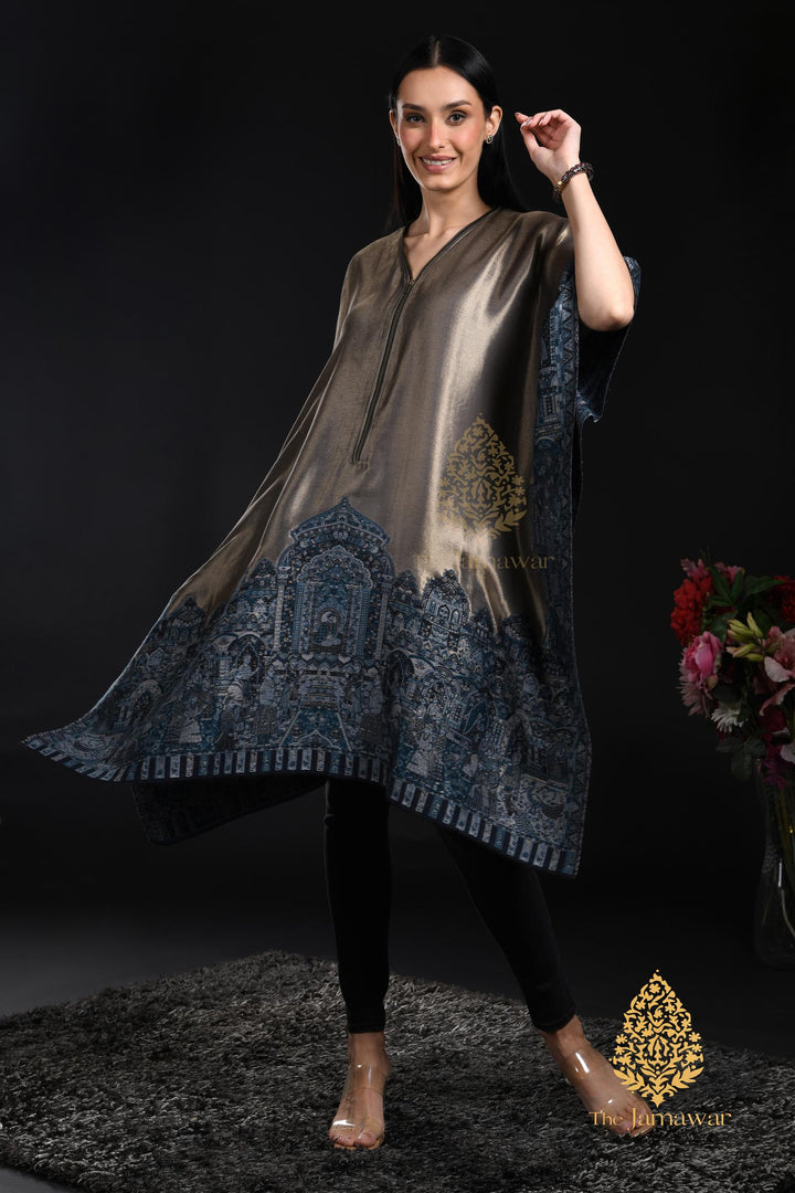 Metallic Kashmiri Motif Silk Kaftan