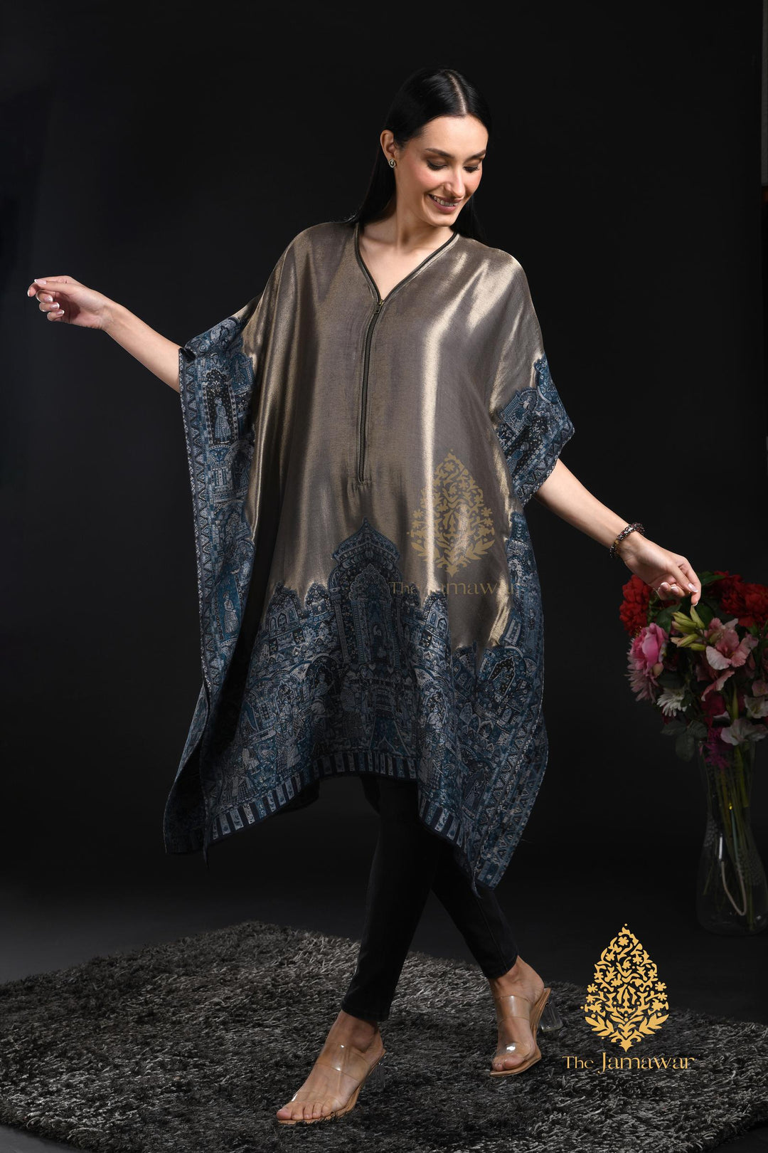 Metallic Kashmiri Motif Silk Kaftan