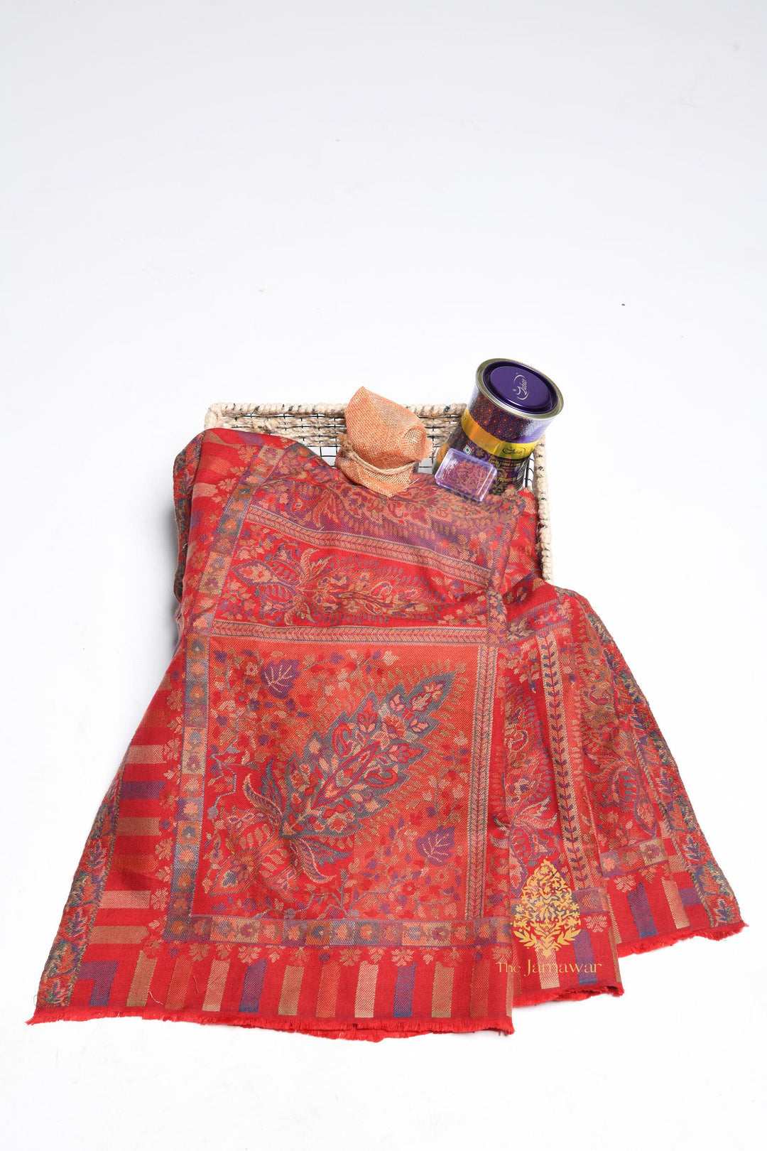 Red Kani Jamawar Bed Cover – Floral Paisley