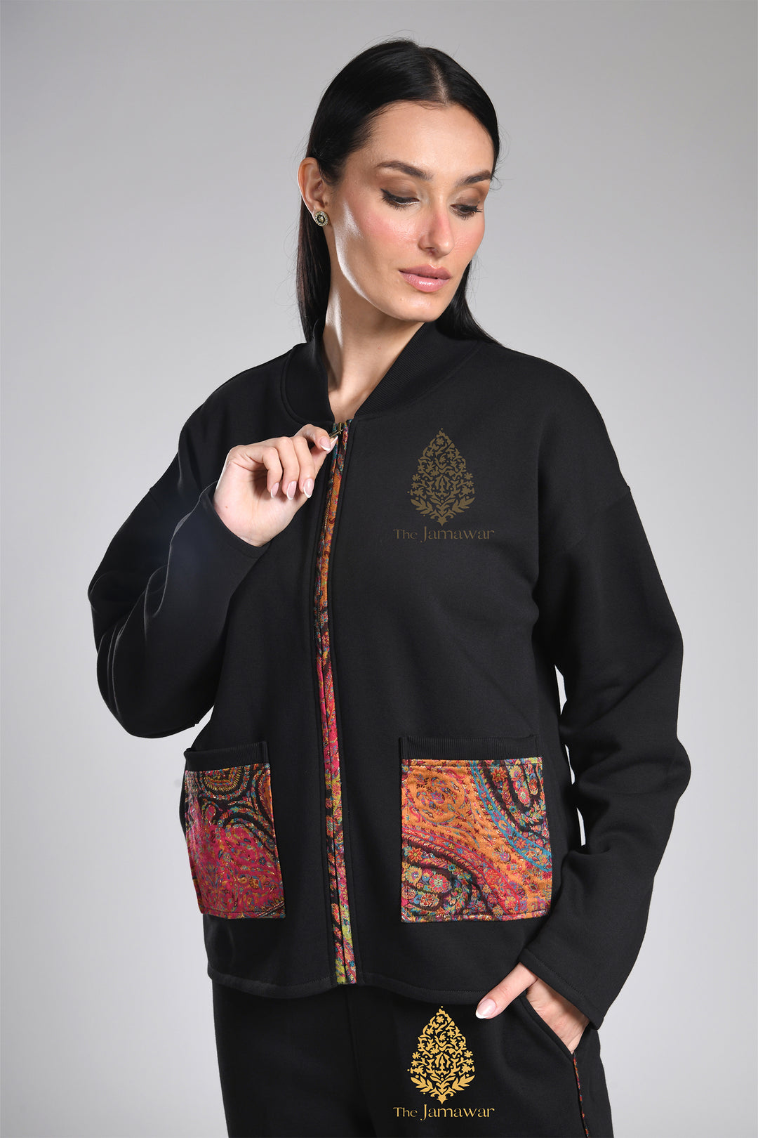 Women's Ziper with Raw Silk detailing & Pants