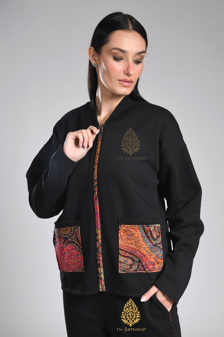 Women's Ziper with Raw Silk detailing & Pants