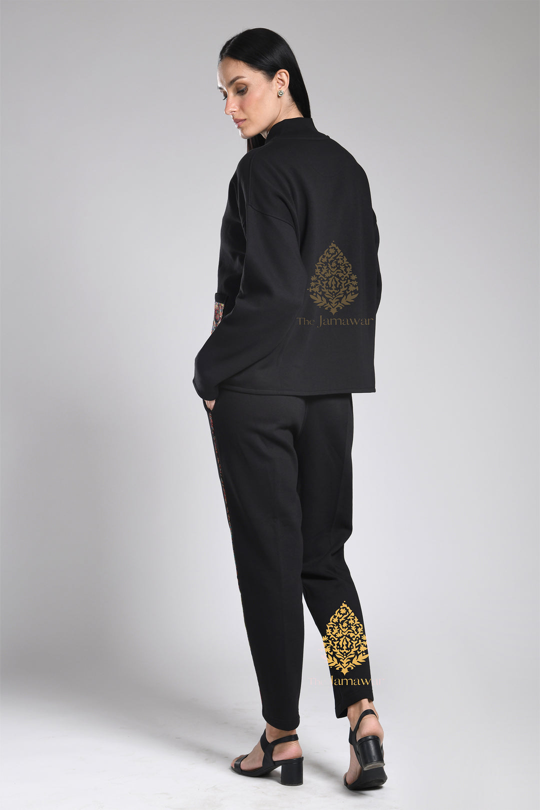 Women's Ziper with Raw Silk detailing & Pants