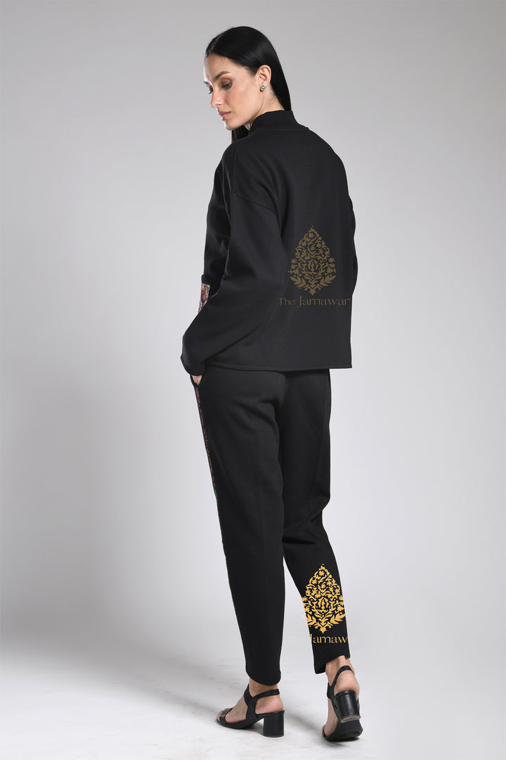 Women's Ziper with Raw Silk detailing & Pants