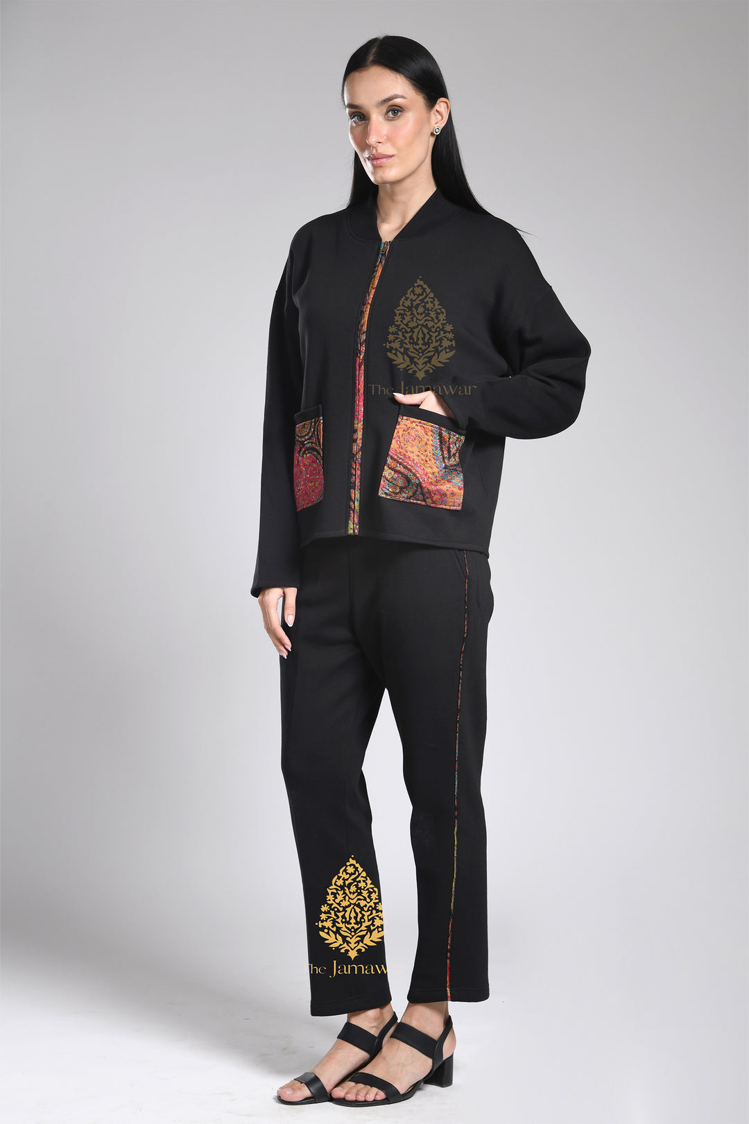 Women's Ziper with Raw Silk detailing & Pants