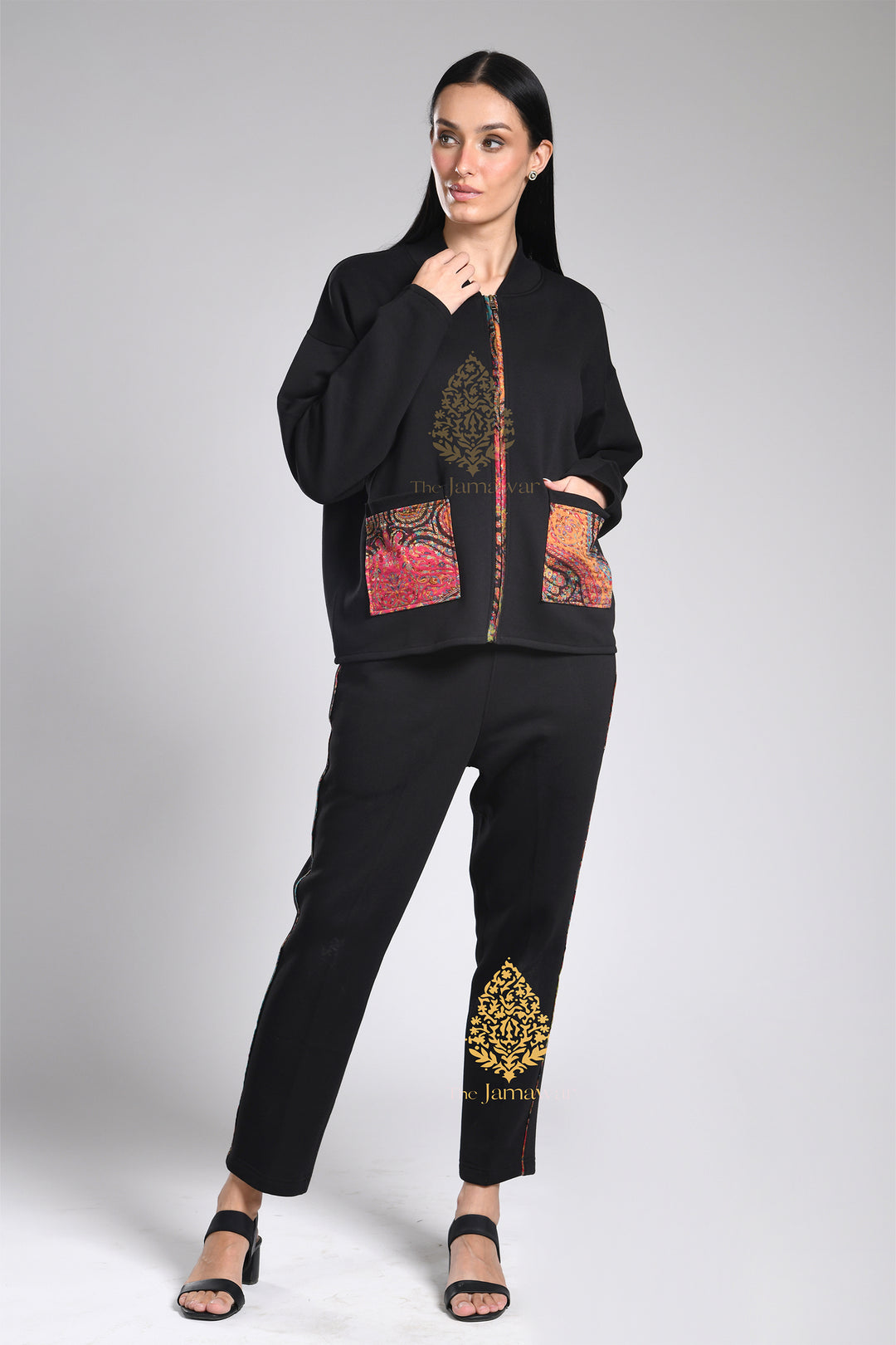Women's Ziper with Raw Silk detailing & Pants
