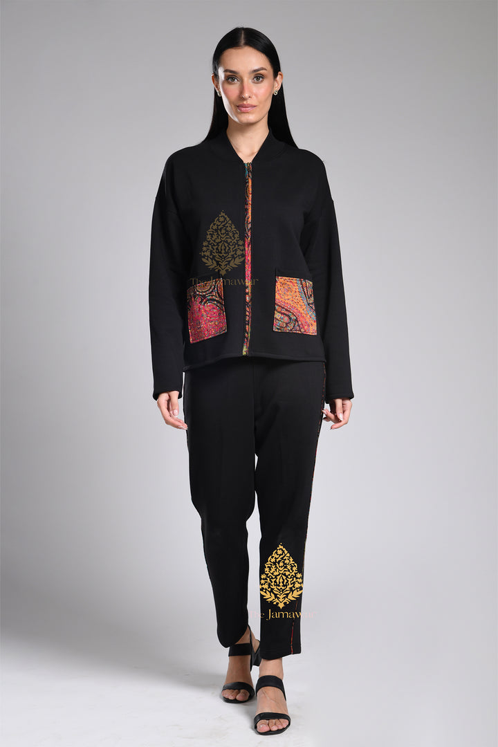 Women's Ziper with Raw Silk detailing & Pants