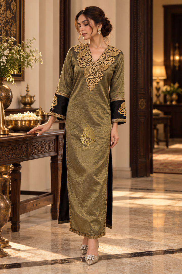 Olive Gold Embroidered Tissue Tunic