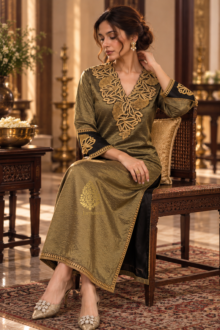 Olive Gold Embroidered Tissue Tunic