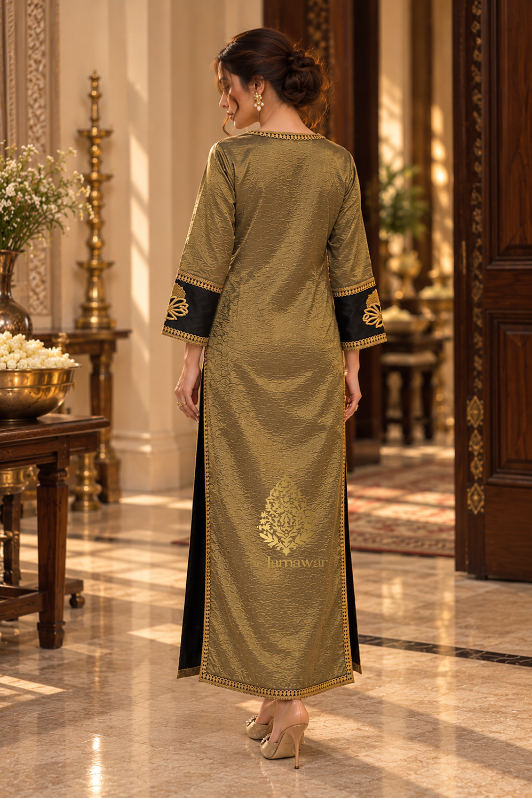 Olive Gold Embroidered Tissue Tunic