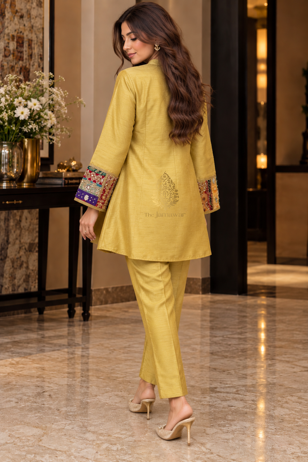 Mustard Gold Hand-Embroidered Raw Silk Co-ord Set