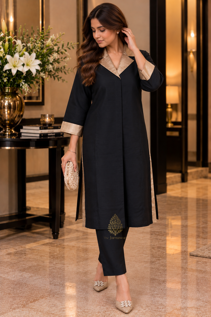 Black Gold Zari Woven Raw Silk Co-ord Set