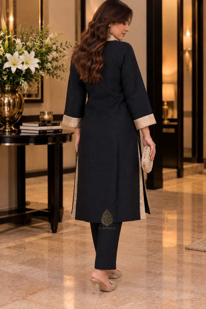 Black Gold Zari Woven Raw Silk Co-ord Set