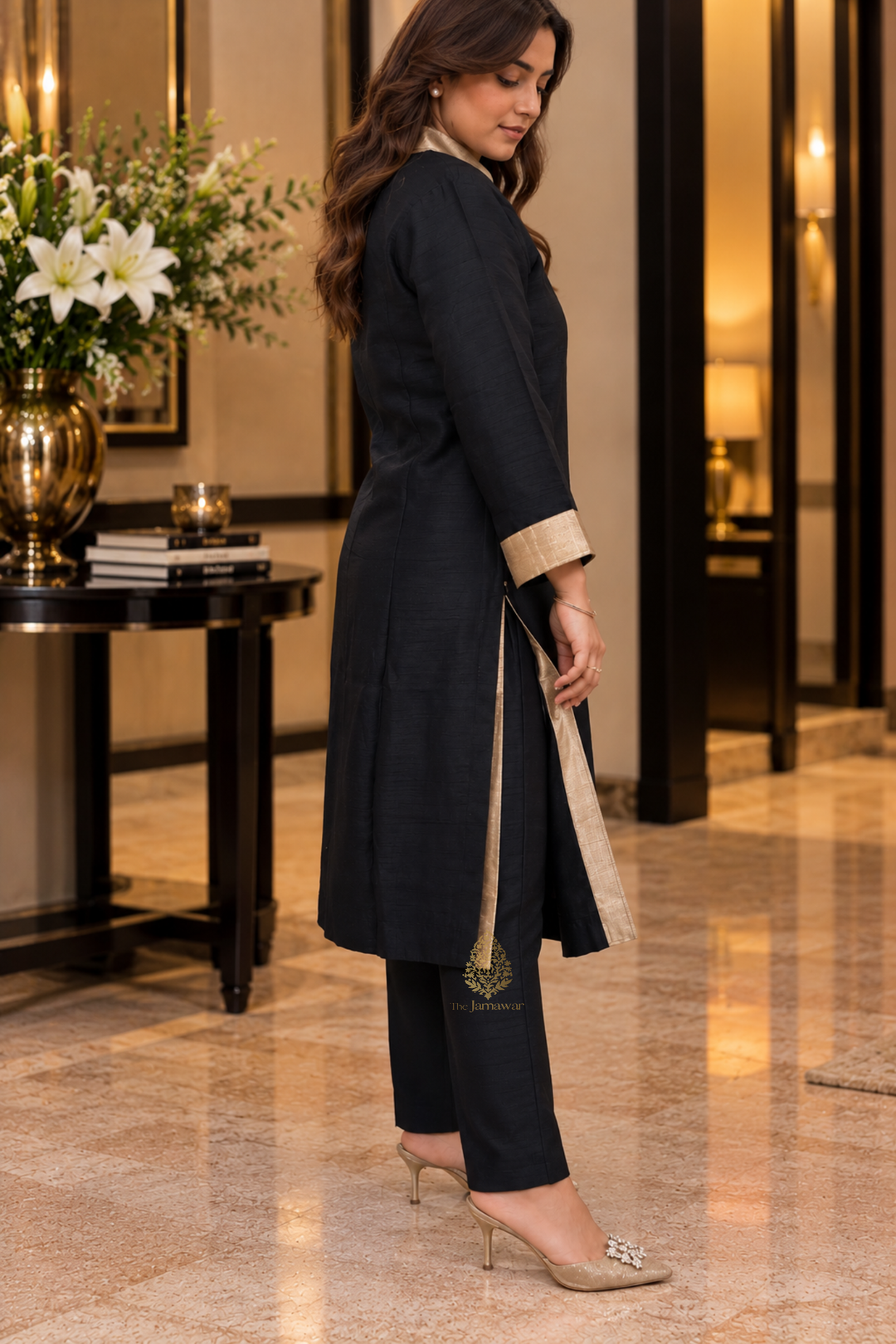 Black Gold Zari Woven Raw Silk Co-ord Set